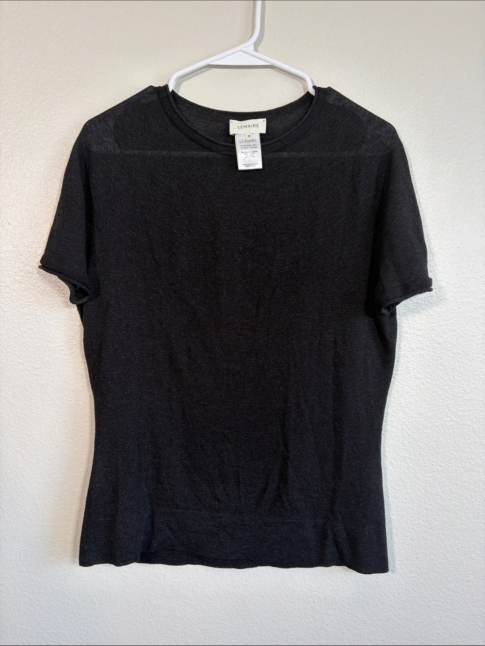 LEMAIRE Boxy Fit Linen Blend Tee in Black - M